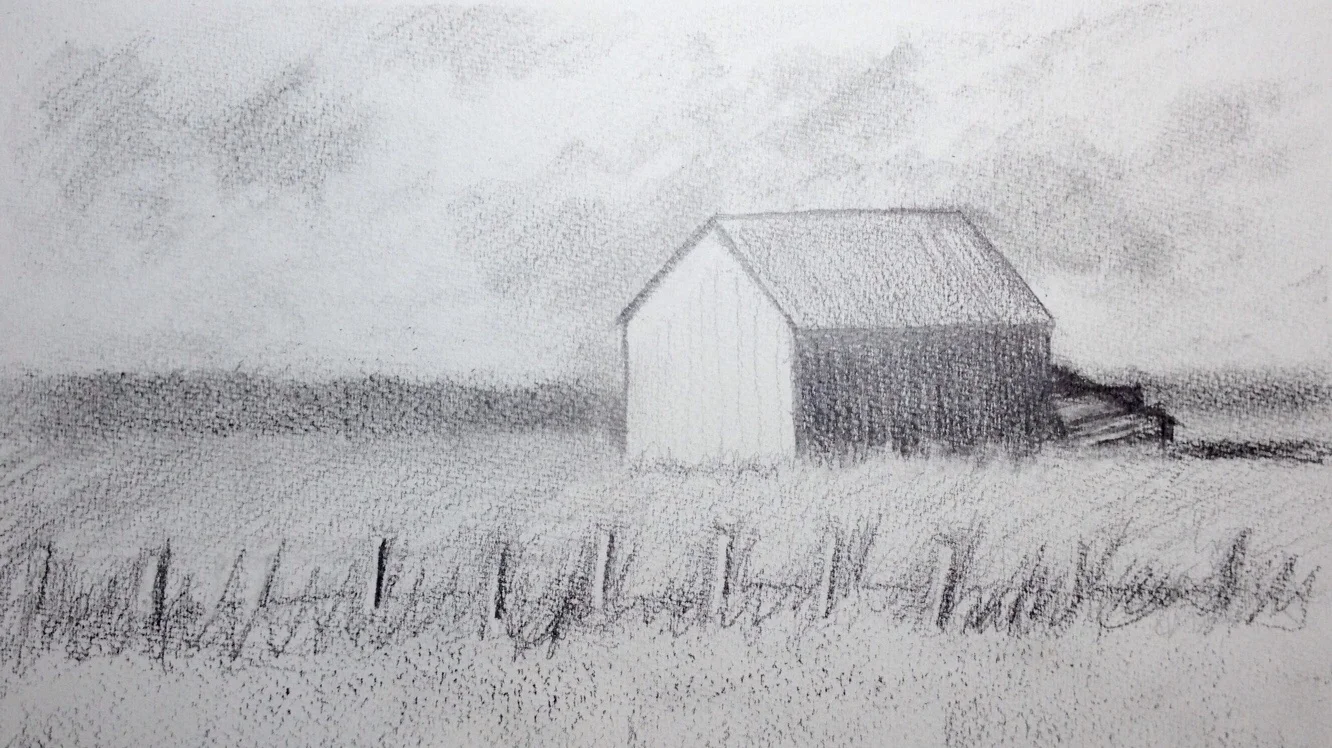 "The Barn Near Highway 50". Art journal, pencil