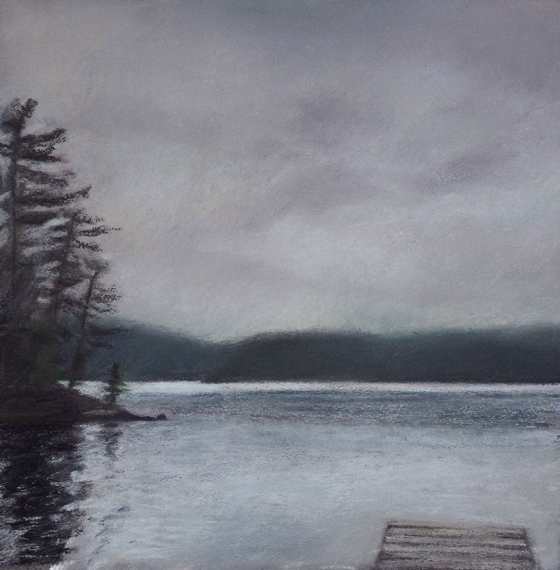 "Rainy Day on Grand Lake". Pastel, 8x8"
