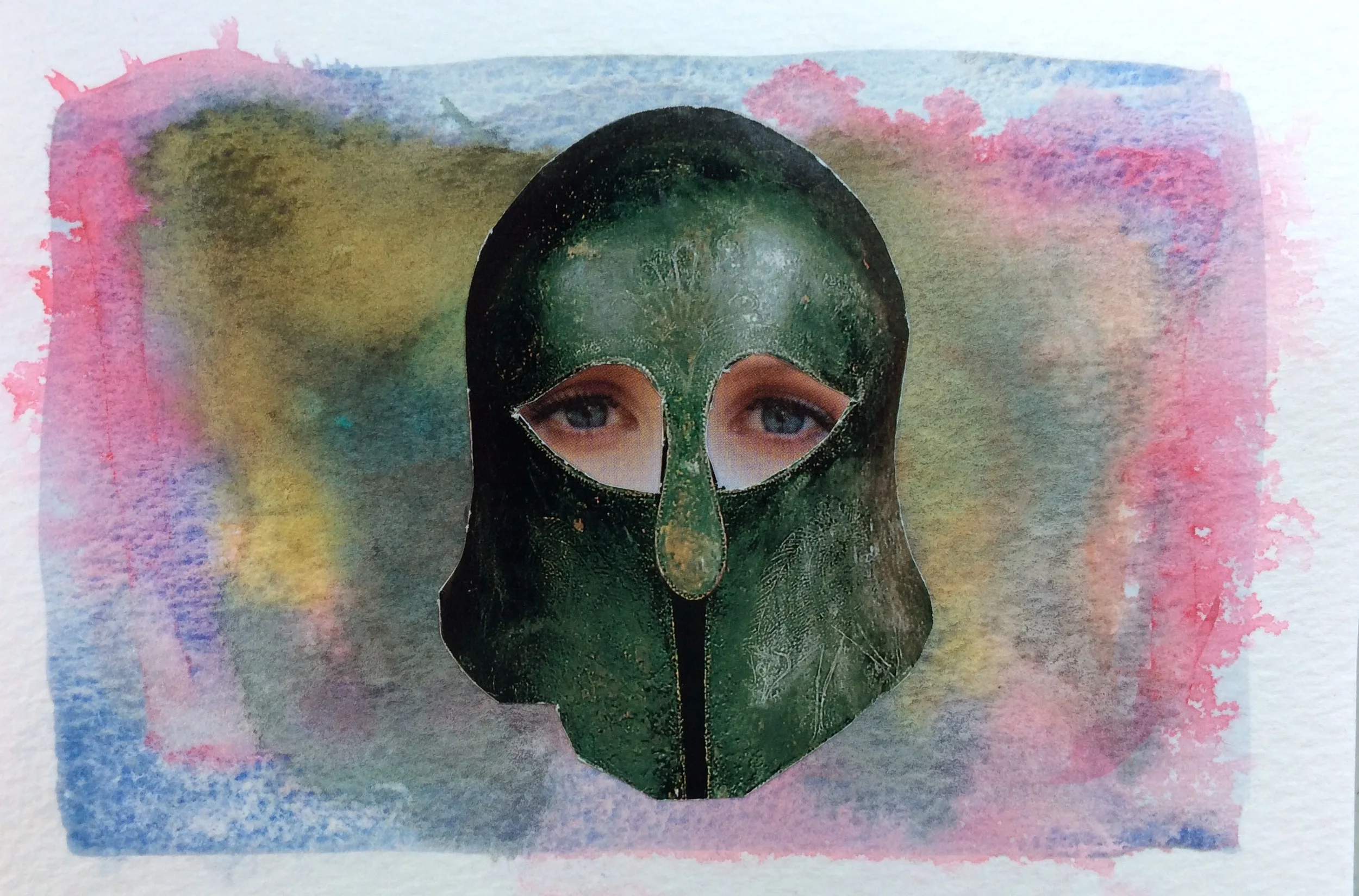 Watercolour and collage notecard, 5 x 7"