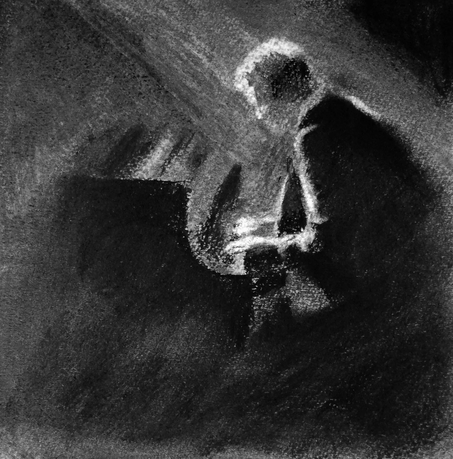 "Piano Man". Art journal, charcoal