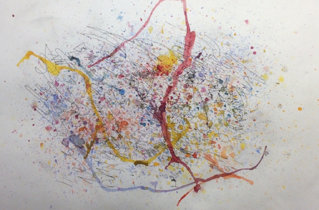 "Singing and the Rain" Art journal, watercolour and ink
