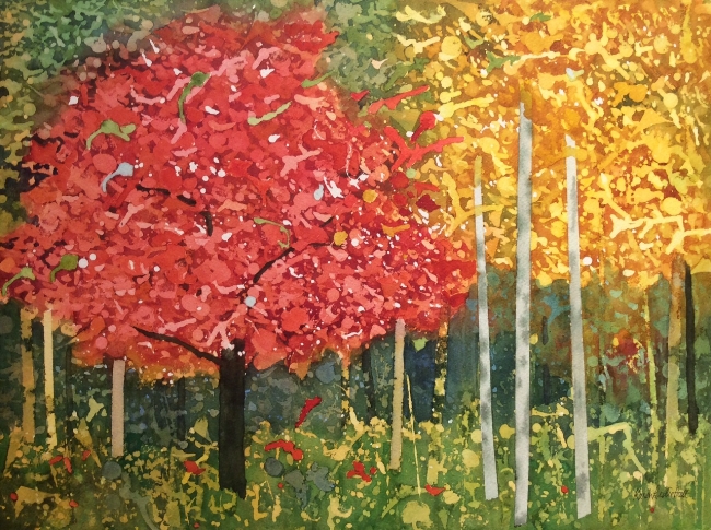"Three Birches" Watercolour, 12 x 16"