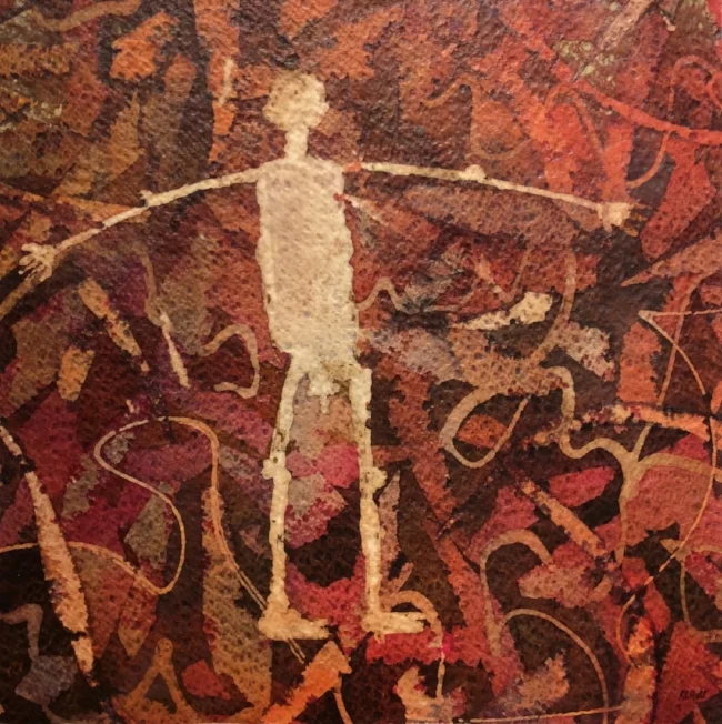 "Petroglyph: Man" Watercolour mounted on wood panel, 10 x 10"