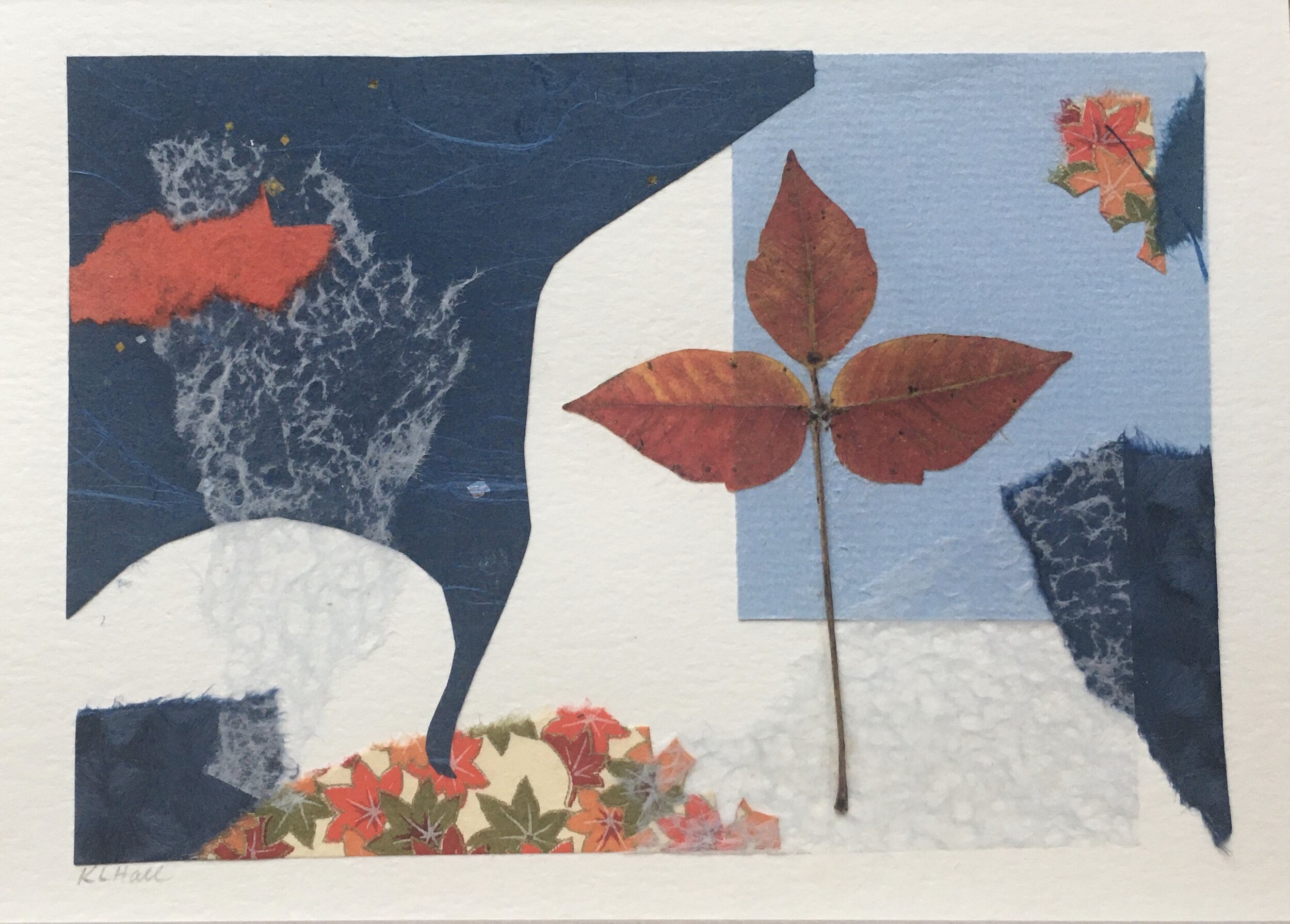 Leaf Trio with Blue Collage