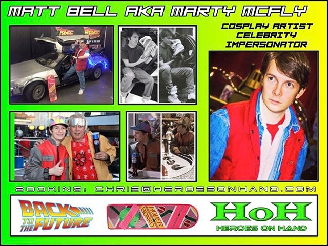 We are proud to welcome @therealmcfly1 to the Heroes On Hand family! Matt is the #1 Marty McFly lookalike / celebrity impersonator in the world and even appeared as Marty at the Pepsi Perfect releases in Paris and at New York Comic Con. Matt is avail