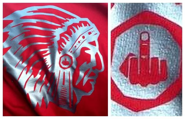 Soon after a Native mascot image ban at two West Hartford Connecticut high schools in 2015, a Conard Chieftain high school parent alumni created a t-shirt with an image of a Native American man in a headdress with an emblem of a ‘f*ck you’ middle finger hidden in the medallion......... Read more at : http://indiancountrytodaymedianetwork.com/2016/01/30/after-mascot-ban-ct-high-school-parent-designs-fck-you-finger-headdress-t-shirt-163250