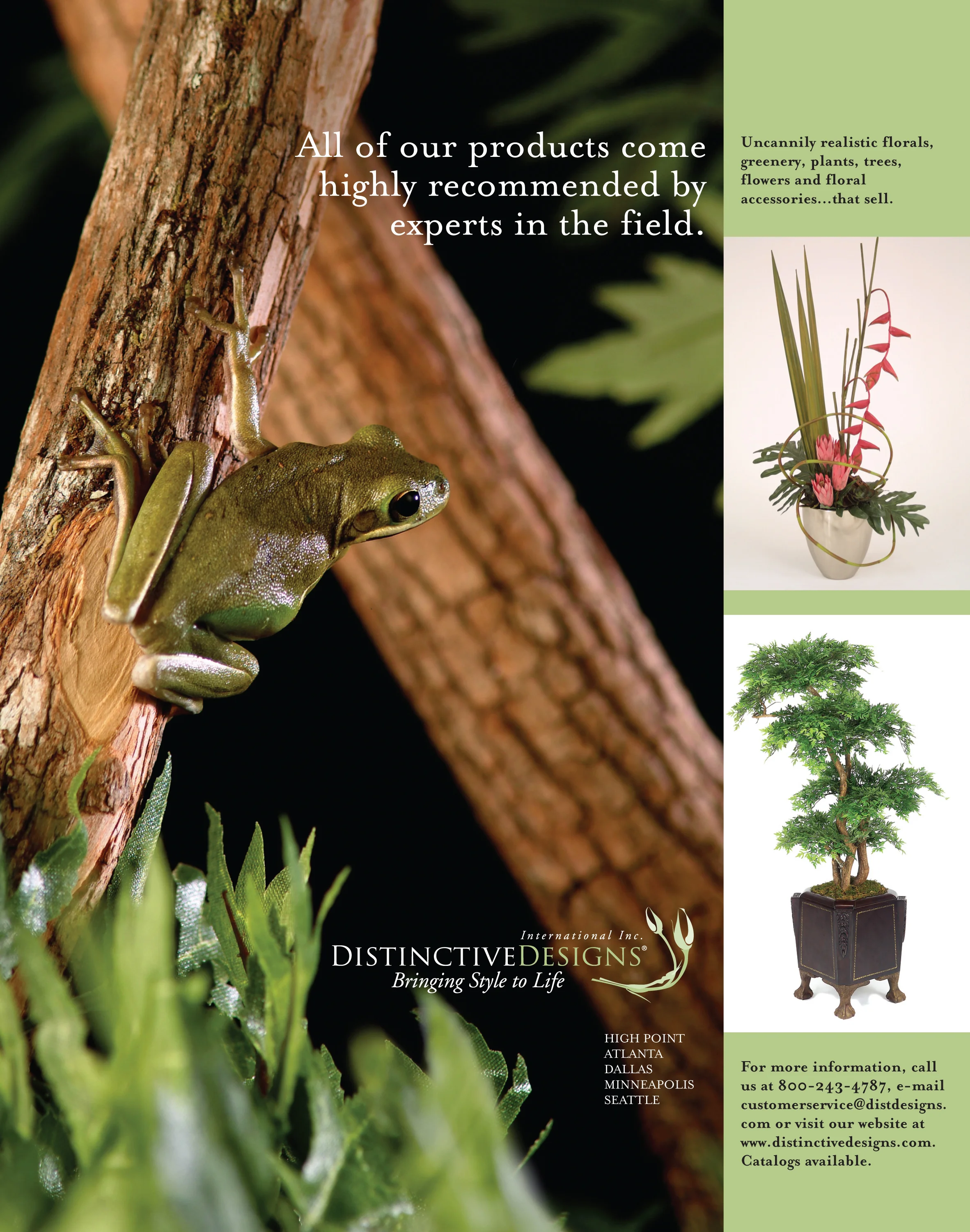Magazine ad for Distinctive Designs, makers of faux plants and flowers