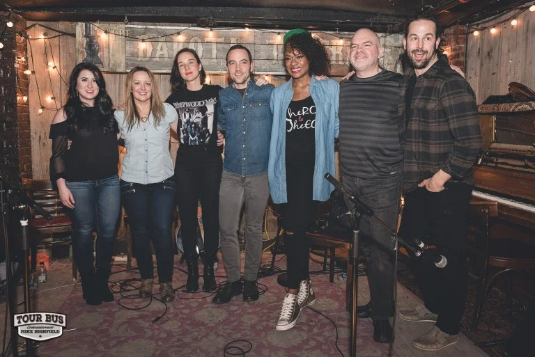 From the left: Mallory Johnson, Andrea England, Sarah MacDougall, Justin Rutledge, Jully Black, David Leask, Geoff Willingham. Photo by Mike Highfield (Tour Bus Entertainment)