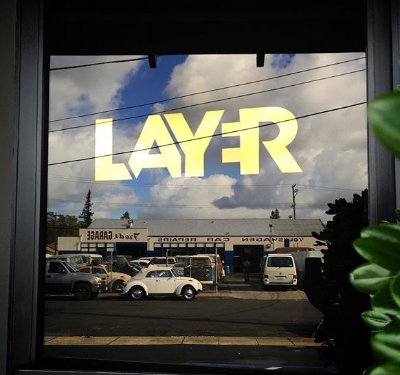  Water gilded gold leaf sign for Layer Media in Redwood City California.&nbsp; 