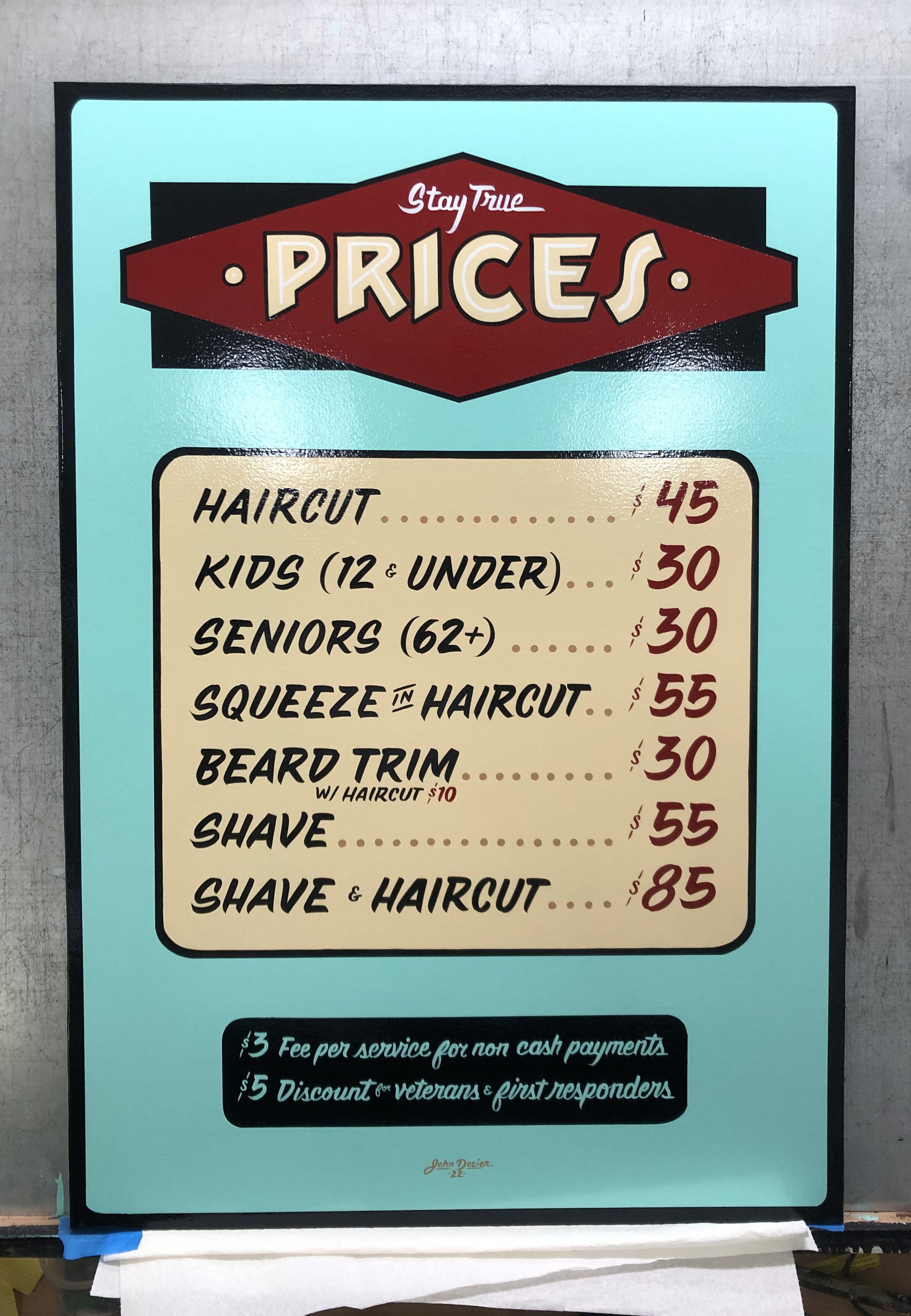 Stay True Barbershop Price Sign 