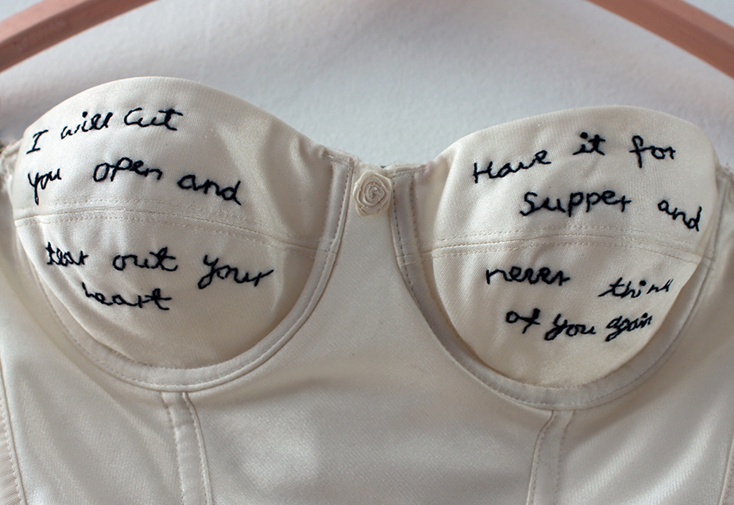 Never think of you again, 2016 Embroidery on vintage lingerie