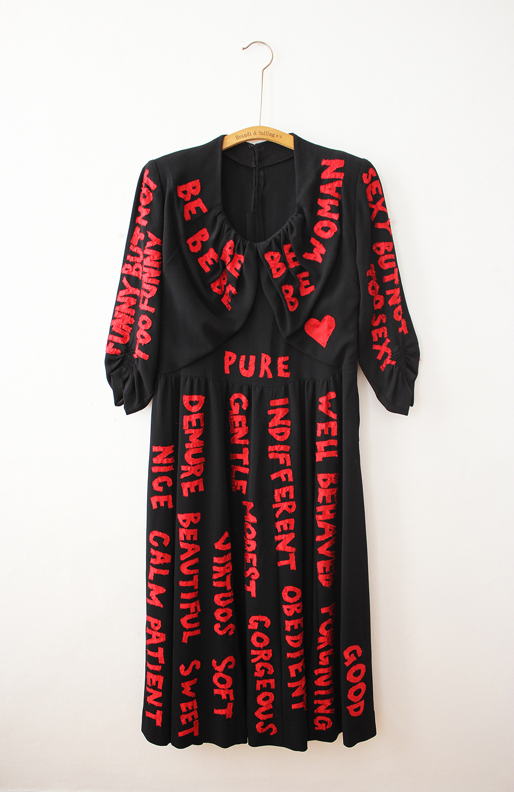  Be Woman, 2016  Manifesto. All the virtues of a lady. Red silk hand sown on vintage dress. 