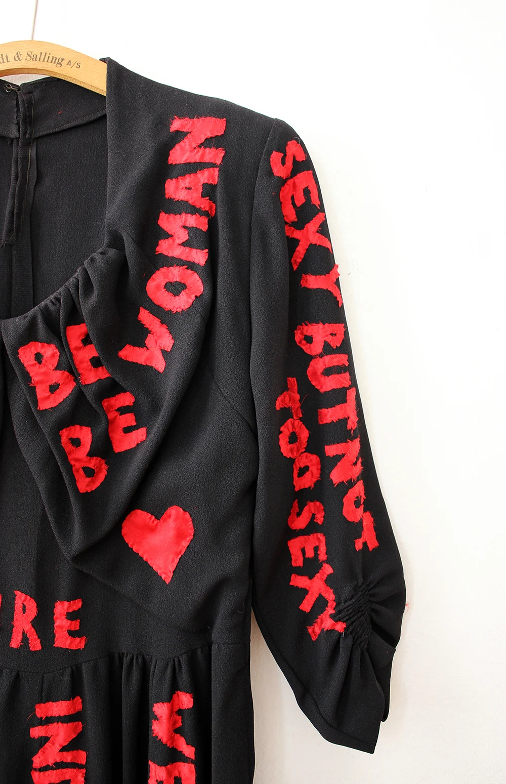 Be Woman, 2016 Manifesto. All the virtues of a lady. Red silk hand sown on vintage dress. (Sexy but not too sexy)