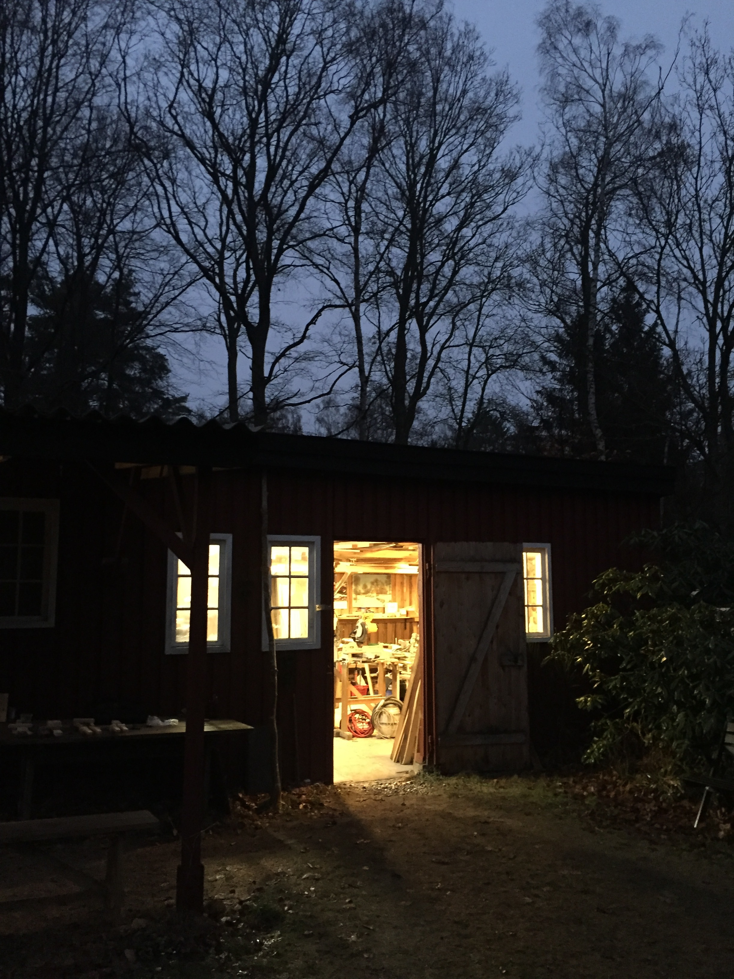  barn/wood workshop at night 