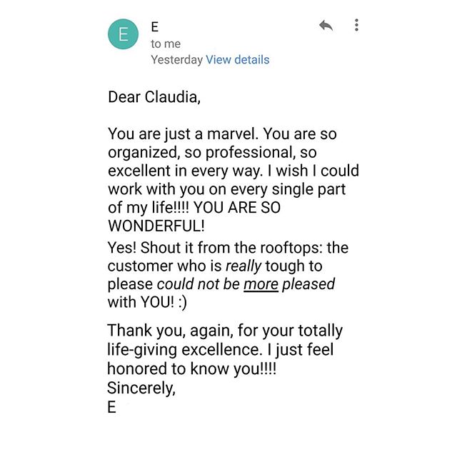 Love getting emails like this 🤩😍#MondayMotivation #anotherhappyclient #customertestimonial
.
.
.
#ClaudiaMBConsulting #EntertainmentandLifestyleConsultant
#ContainedHomeOrganizer #SpaceDesigner #smallspaces #currentdesignsituation