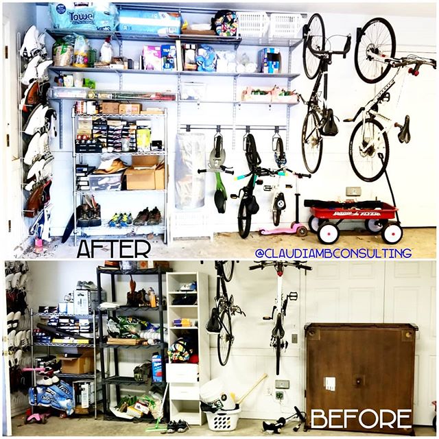 #Garages need love too! It's amazing how much you can fit when you utilize ALL of the vertical space using the #ELFAShelving system from @thecontainerstore !  Now my clients can fit BOTH cars in this space  along with  bulk items and  kids sporting e