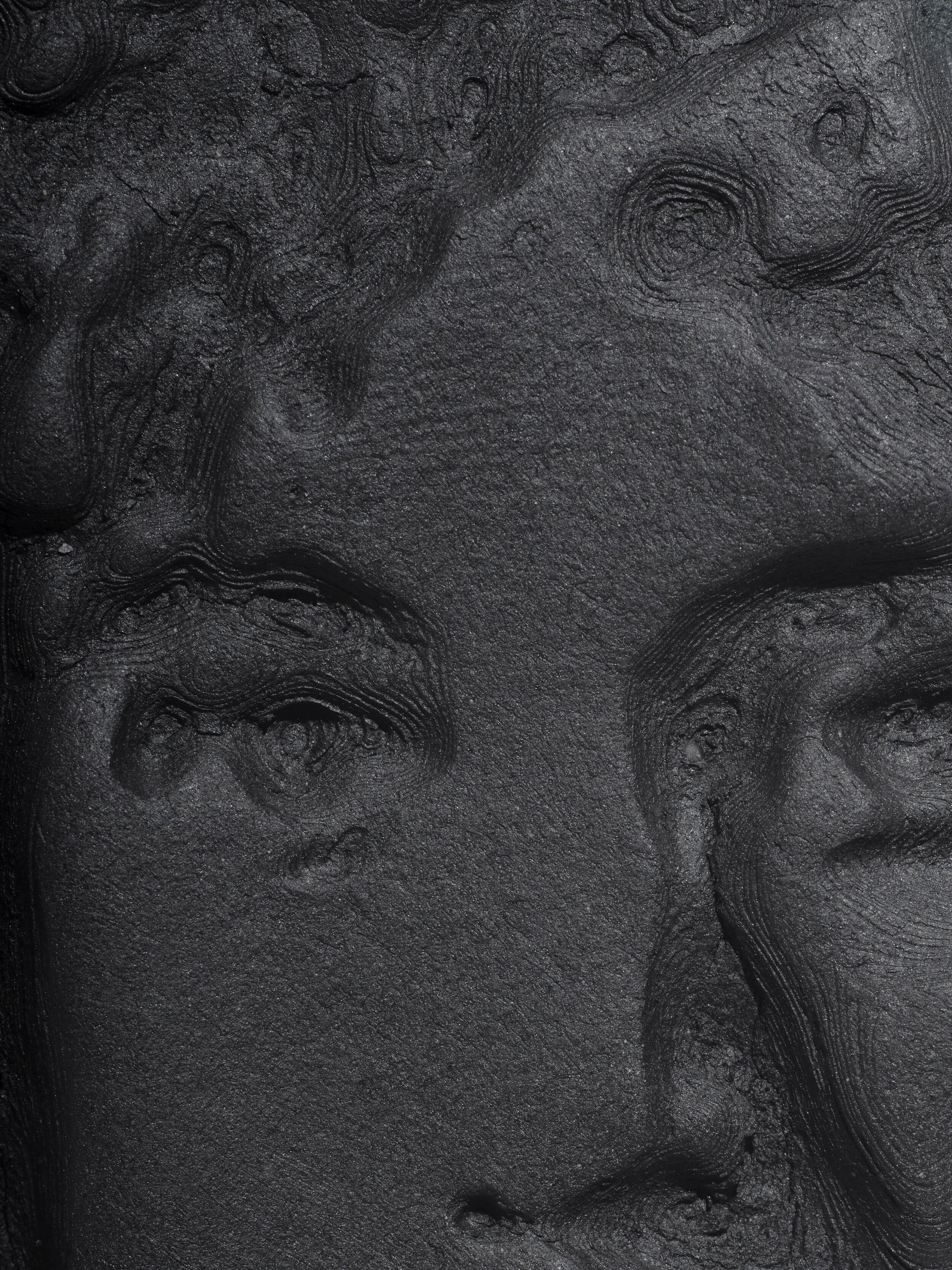  Untitled 01 (Self Portrait), 2020. Detail view. Cassius Obsidian clay, unique in a series.   4 ½ inches x 3 ¾ inches.  Edition of 3.  