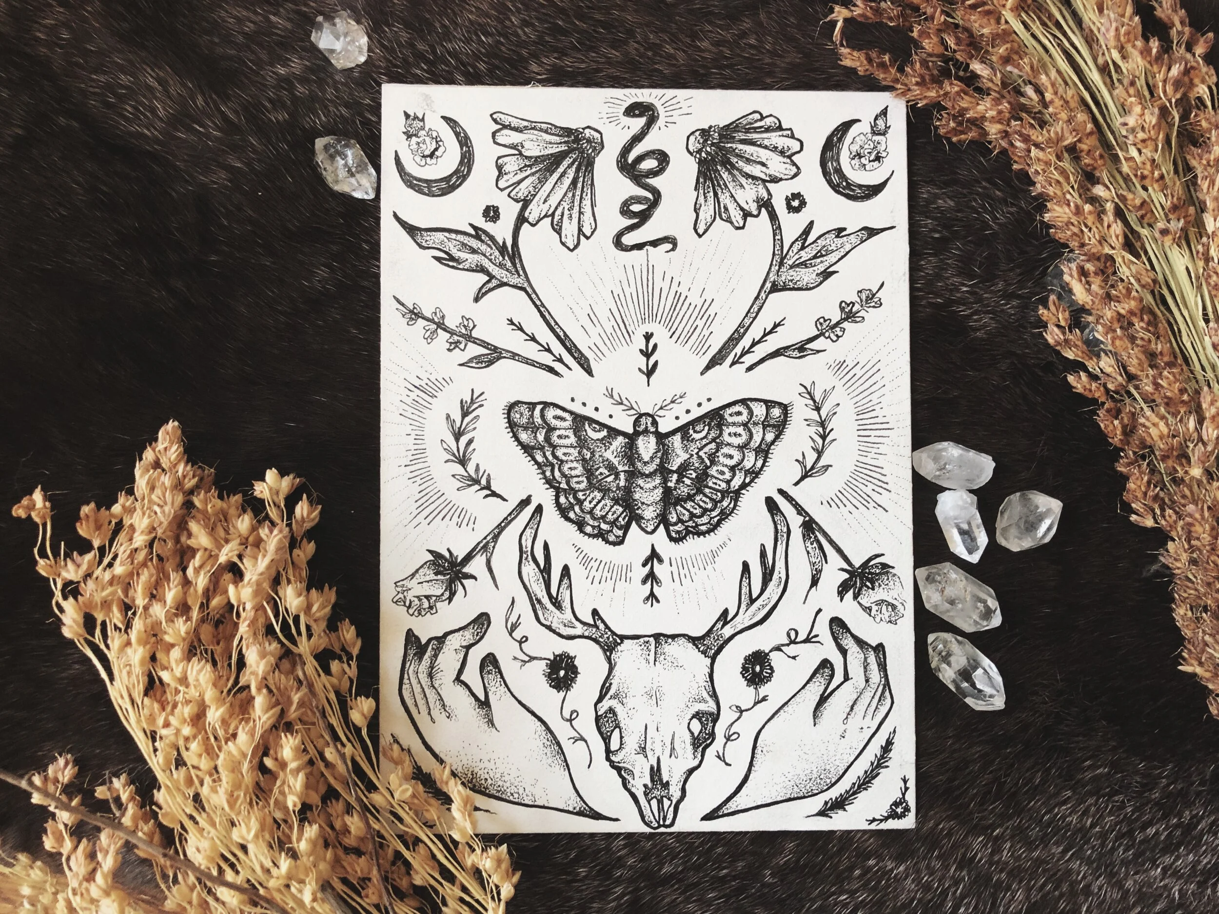 Night Woodlands Offering Pen &amp; Ink Drawing