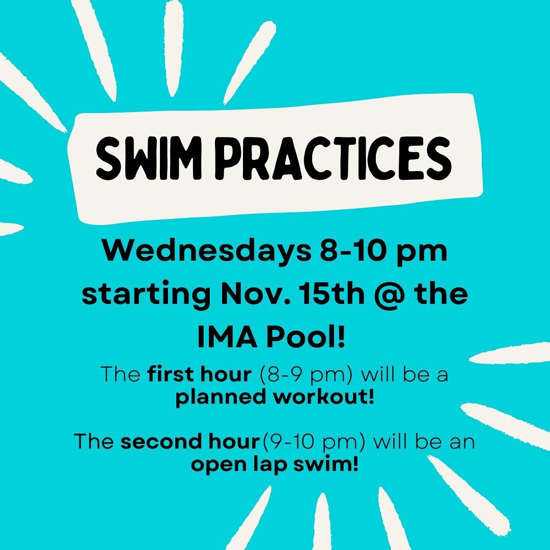 Put on your best (swim)suit 🩱 🩳and join us for our long awaited swim practice 🏊 on Wednesday, Nov. 15th from 8-10 pm. We have lanes reserved specifically for us and we&rsquo;ll have a workout for everyone for the first hour and a free swim for the