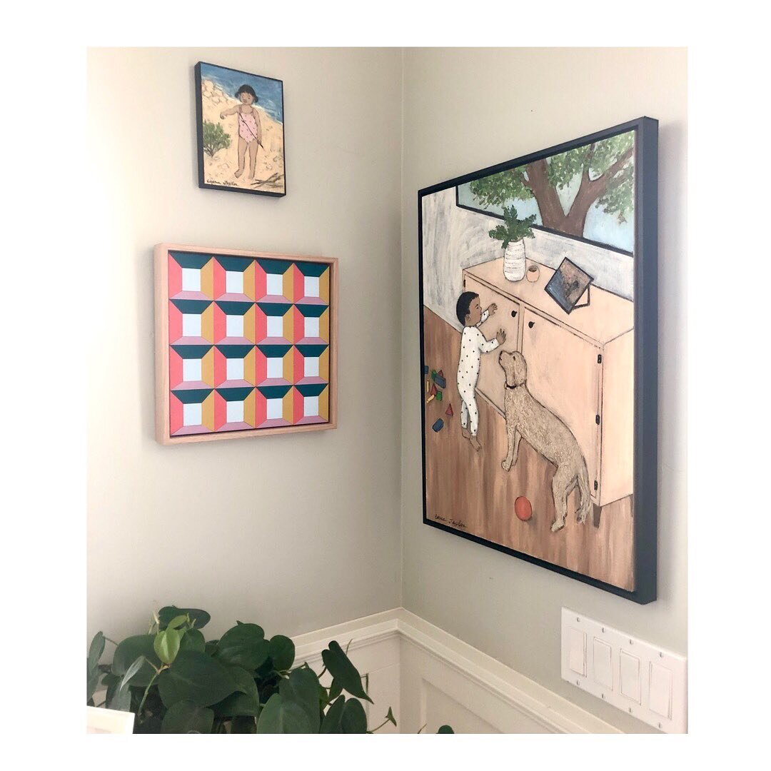 I love this little corner of my house with my @emmalipscombe_ painting. Swipe to see a video of it. I can&rsquo;t do it complete justice but I love it. I have been switching around my paintings next to it and it makes me happy. I hope you are having 