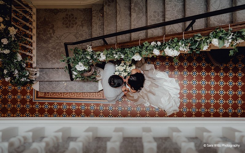 Grand Staircase Sara Wills PhotographyOld Palace Chester Red Event Wedding fayres .jpg