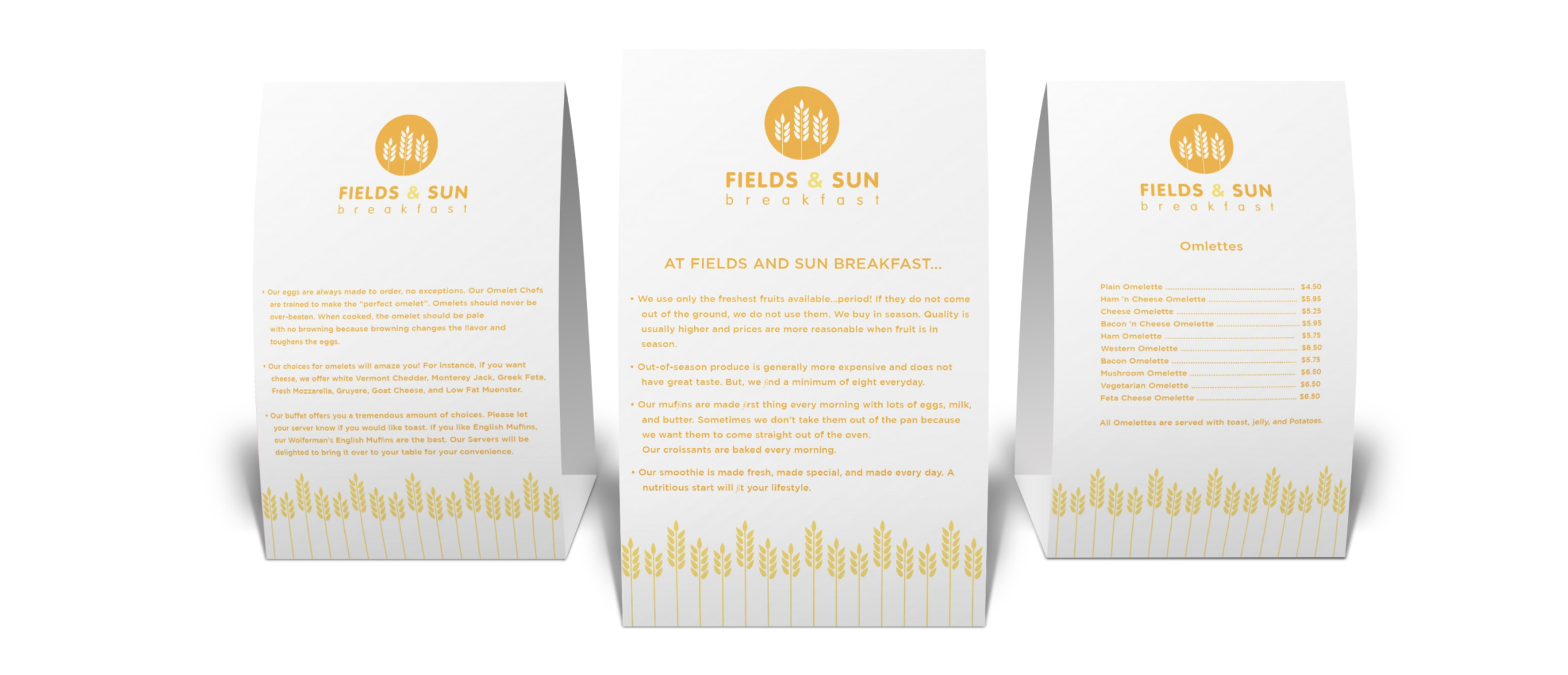 Fields & Sun table Menu