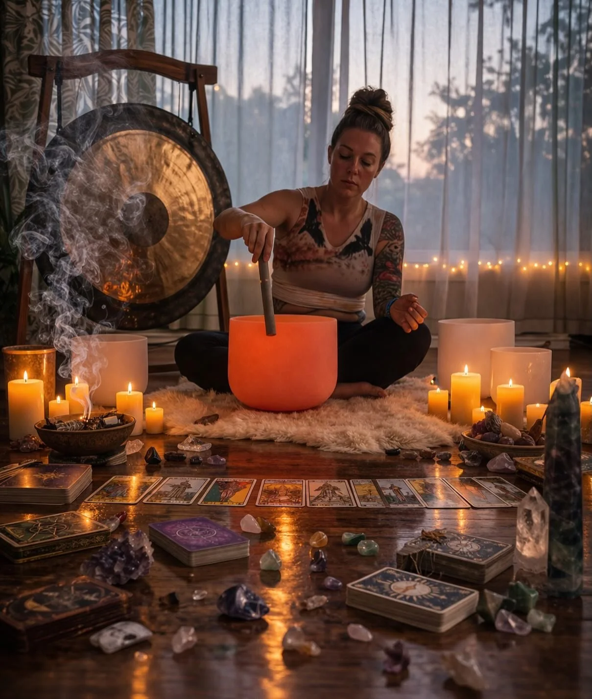 ✨ Sound Bath &bull; Guided Meditation &bull; Tarot Reading ✨ Saturday May 23rd 7-8:30pm 

Join Meghann for an evening of deep relaxation, insight, and energetic reset. May 23rd falls on the first quarter moon centering us on action, momentum, and ove