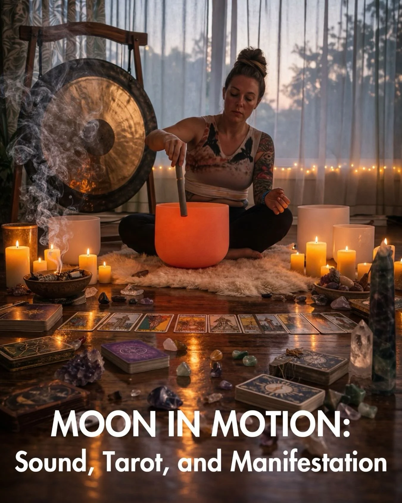 🌙 Moon in Motion: Sound, Tarot &amp; Manifestation 🌖

Join Meghann this Saturday, May 23rd, for a deeply restorative evening designed to help you reset, gain clarity, and move forward with intention. Held under the First Quarter Moon, this experien