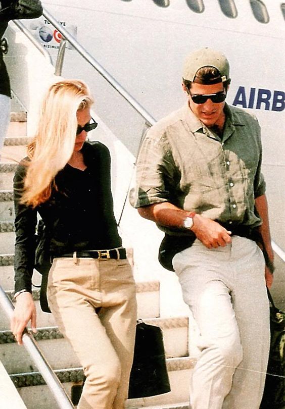 Wearing an Hermès belt returning home from her honeymoon in Turkey in 1996