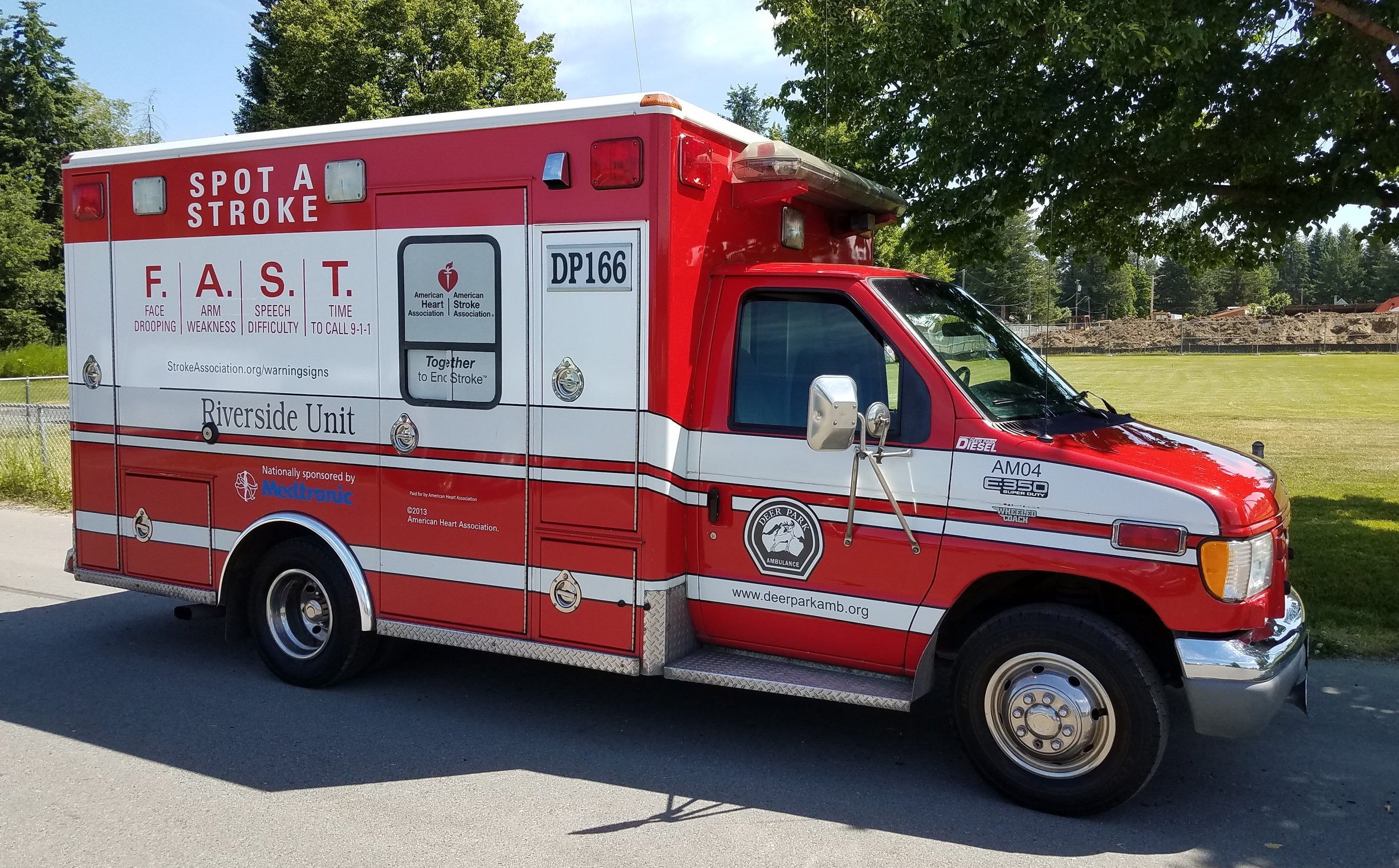 Stroke Awareness Ambulance Graphic provided through funding from an organization providing Stroke awareness and education. Wrap was placed on the Riverside Community ambulance stationed at Fire Station 46.