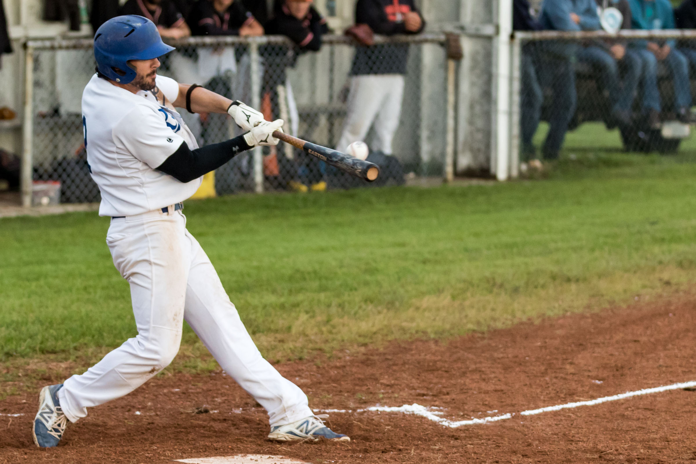 Armena Royals shortstop Jordan Hoover hits a three run home run in game three of the Powerline Baseball League Championship. The home run would be one of two for Hoover in the game | August 9 at Anniversary Park, Armena