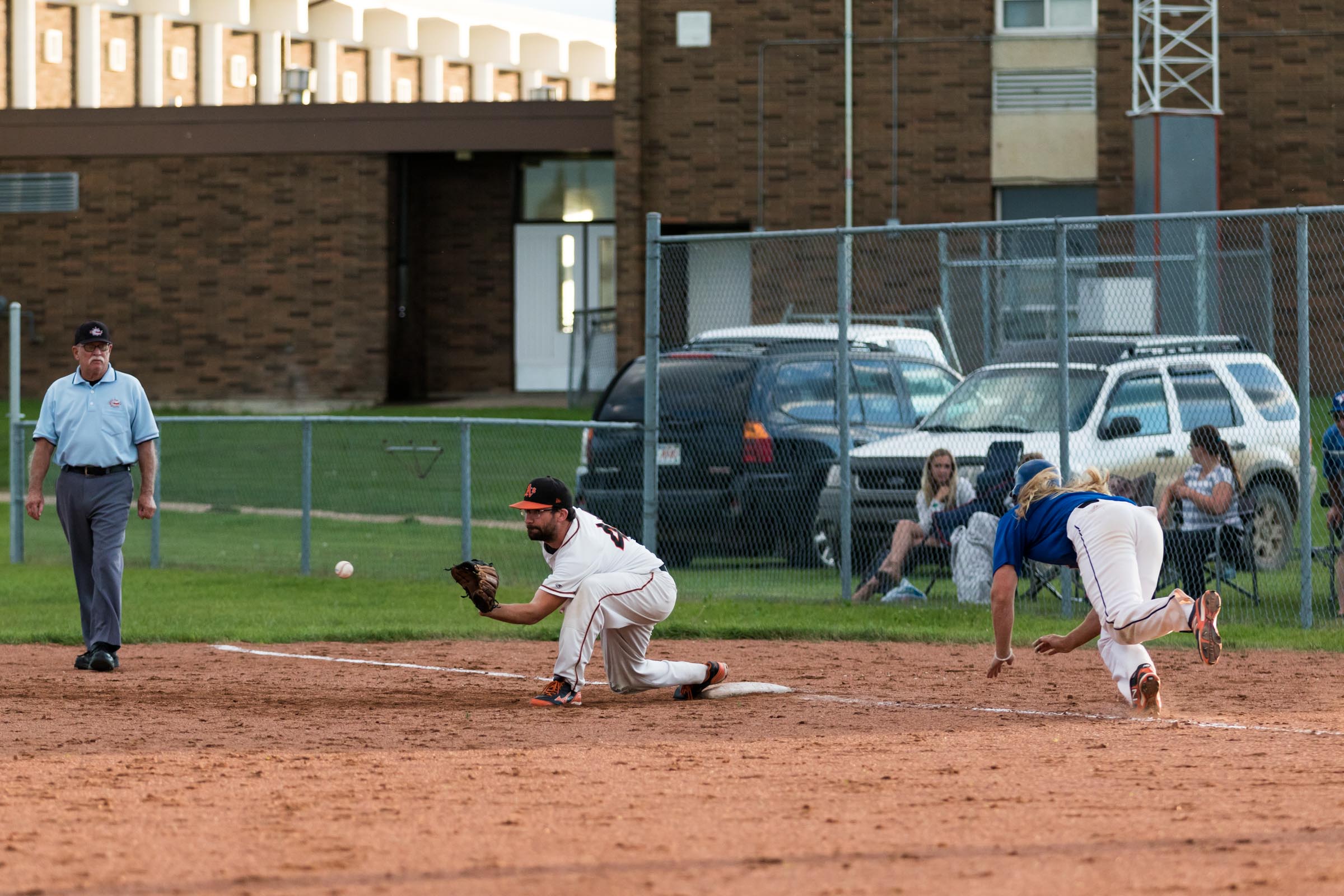 This was the last play of the Ryley Rebels 2016 season. Rebels shortstop Dylan Solberg valiantly attempts to get to first base. Headfirst slides have been scientifically proven to not get a runner to first faster......but sometimes it sure feels like it helps | July 26 at Rosalind Ballpark