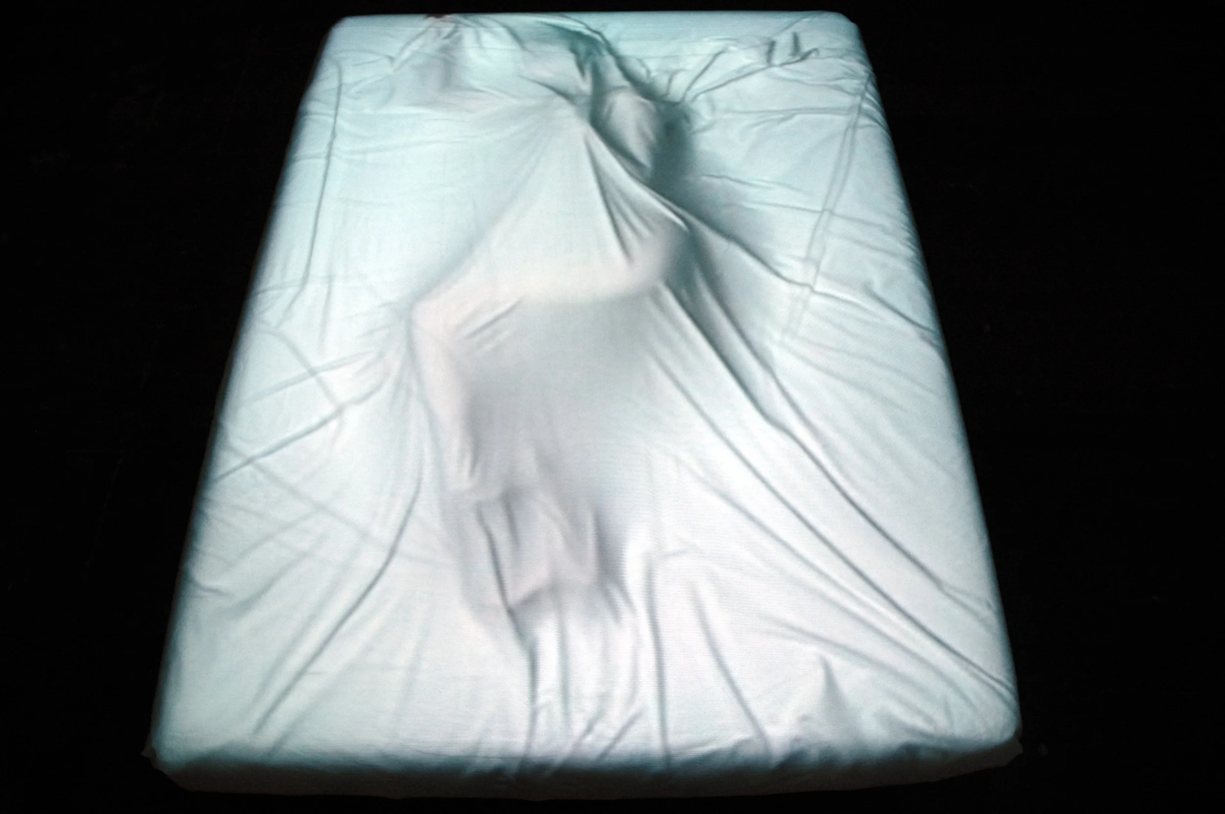Briele Hansen, Untitled (2003-07), digital projection, queen size futon bed, white sheets, 3 minutes, 2003-07.
