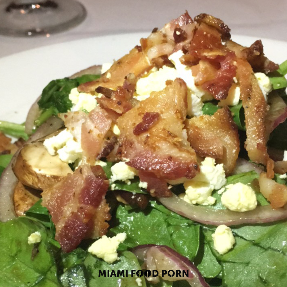 Spinach salad with warm bacon dressing