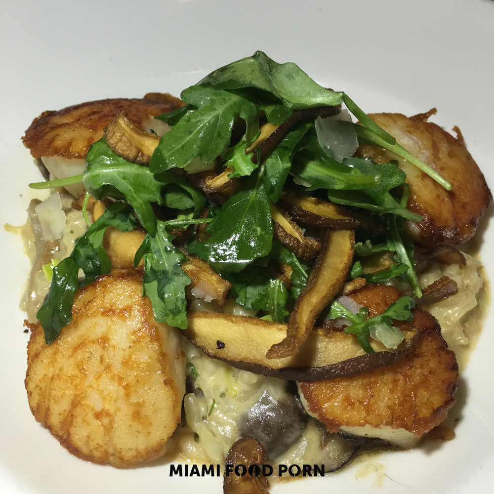 Jumbo pan-seared scallops with wild mushroom risotto
