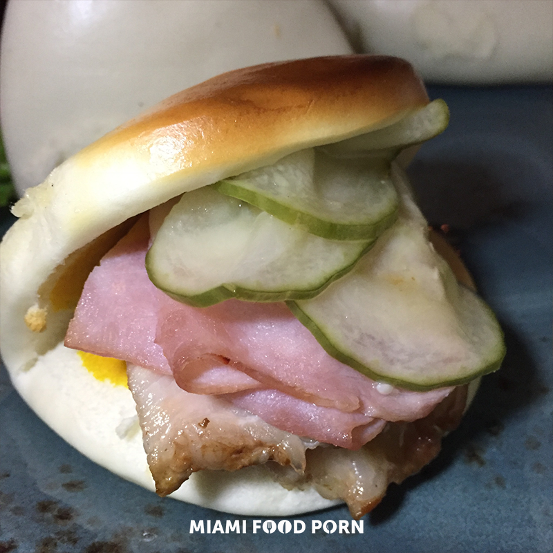 Cuban Bao (Roasted pork, swiss cheese, mustard)