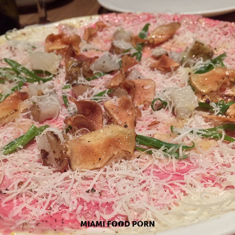 Beef Carpaccio with sunchoke, green onion, pecorino and mustard vinaigrette