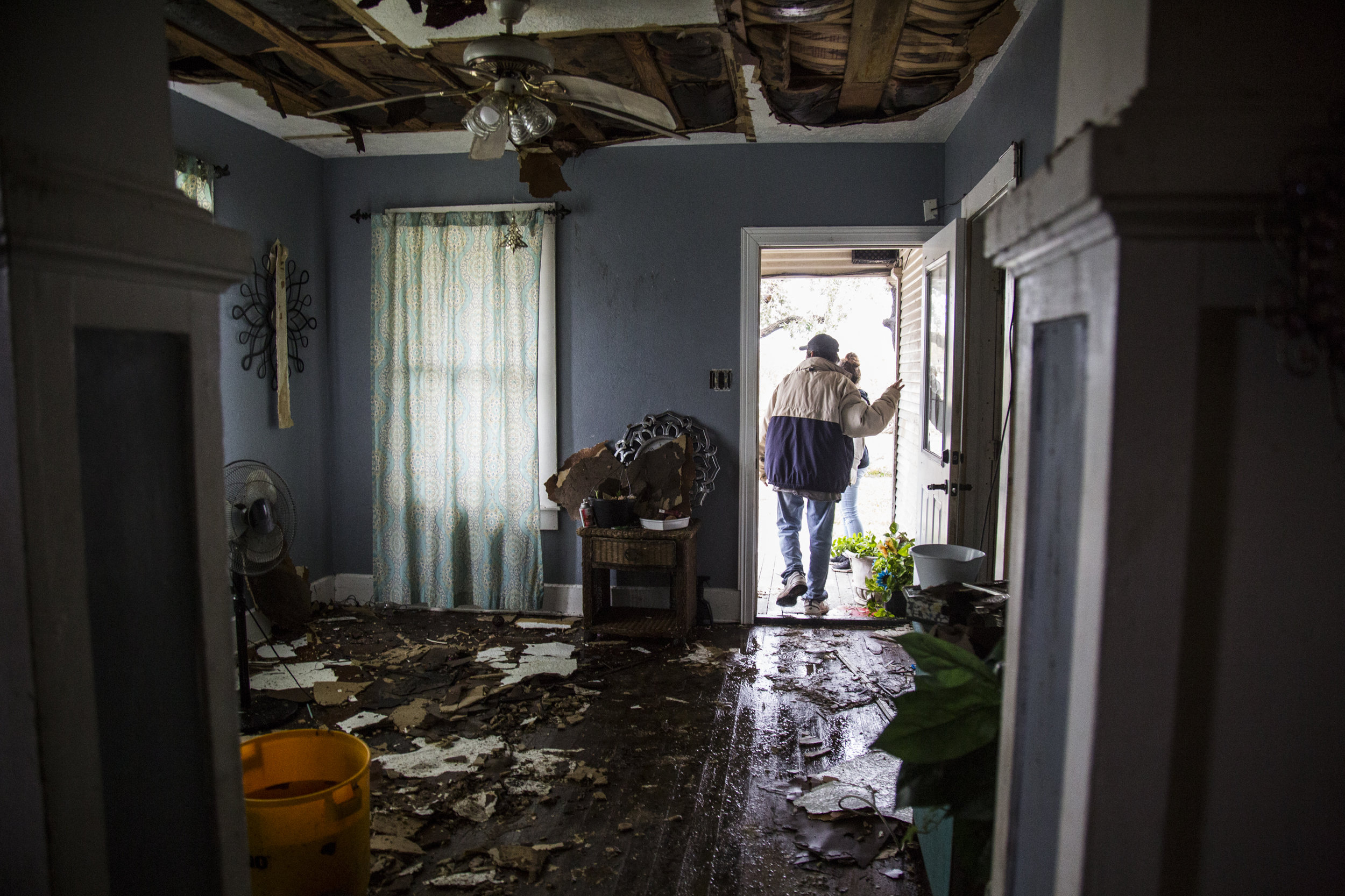 Lucas Garcia, 60, walks through his destroyed home in Refugio, Texas. Garcia and seven other family members along with seven animals rode out Hurricane Harvey in a single room in the home.