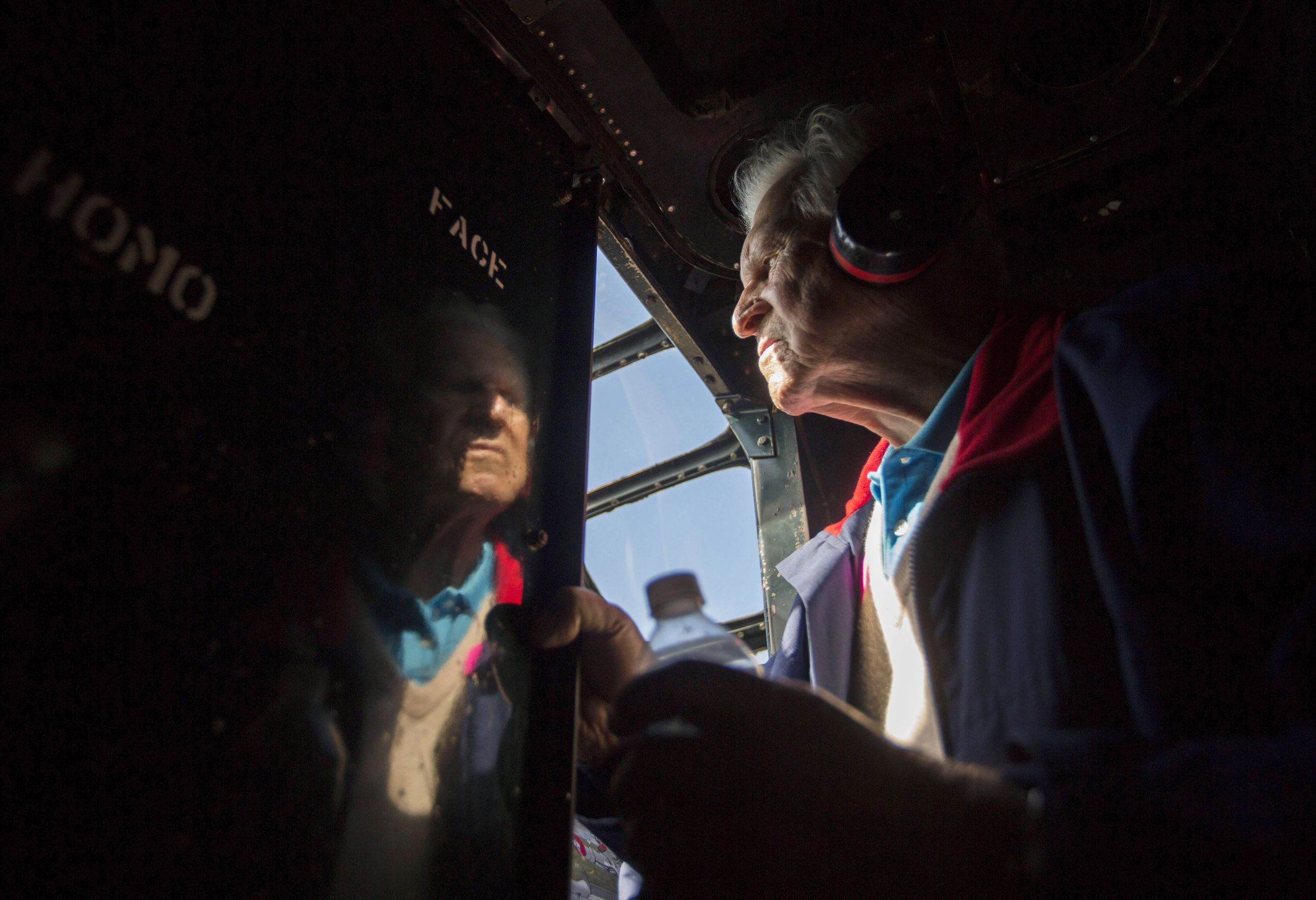  Ernie Kunz, 92, looks into the cockpit of a Consolidated B-24 Liberator during a flight from Vero Beach Fla. to the Naples Municipal Airport on Thursday, Feb. 1, 2017. The flight was made possible by the Collings Foundation to give veterans an oppor