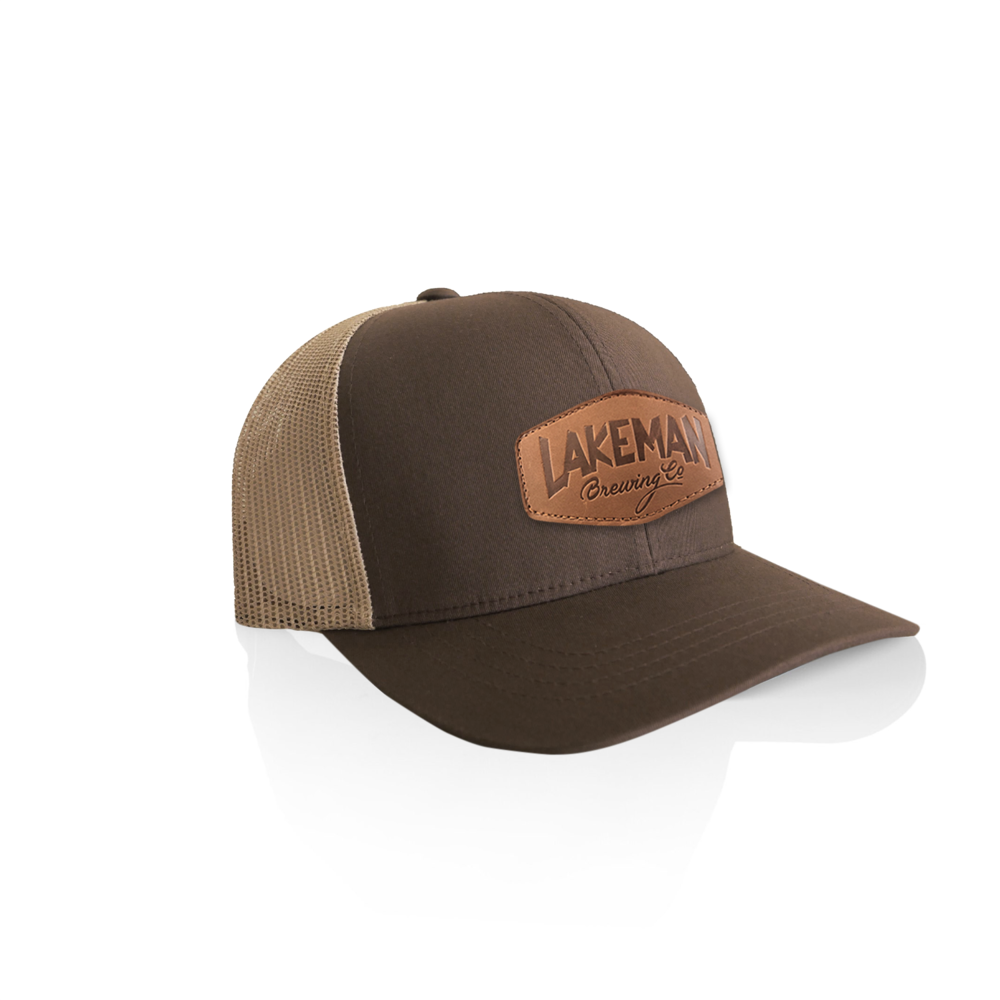 Chocolate Khaki Lakeman Trucker Cap With Leather Badge Lakeman Brewing Chocolate Khaki Lakeman Trucker Cap With Leather Badge Lakeman Brewing