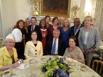 Gold Star sons and daughters at a White House breakfast on Memorial Day 2014. Center, seated, is former U.S. Secretary of Defense Chuck Hagel, who served in Vietnam.