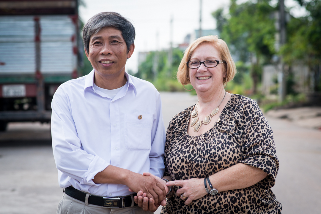 Tong Sy Thanh and Susan Mitchell-Mattera. They were five years old when their fathers were killed. Mr. Thanh’s father was killed in 1968 in the Hue battlefield. He said he understands our fathers had to serve their nations but that “getting together with each other gives us a chance to make things better.”