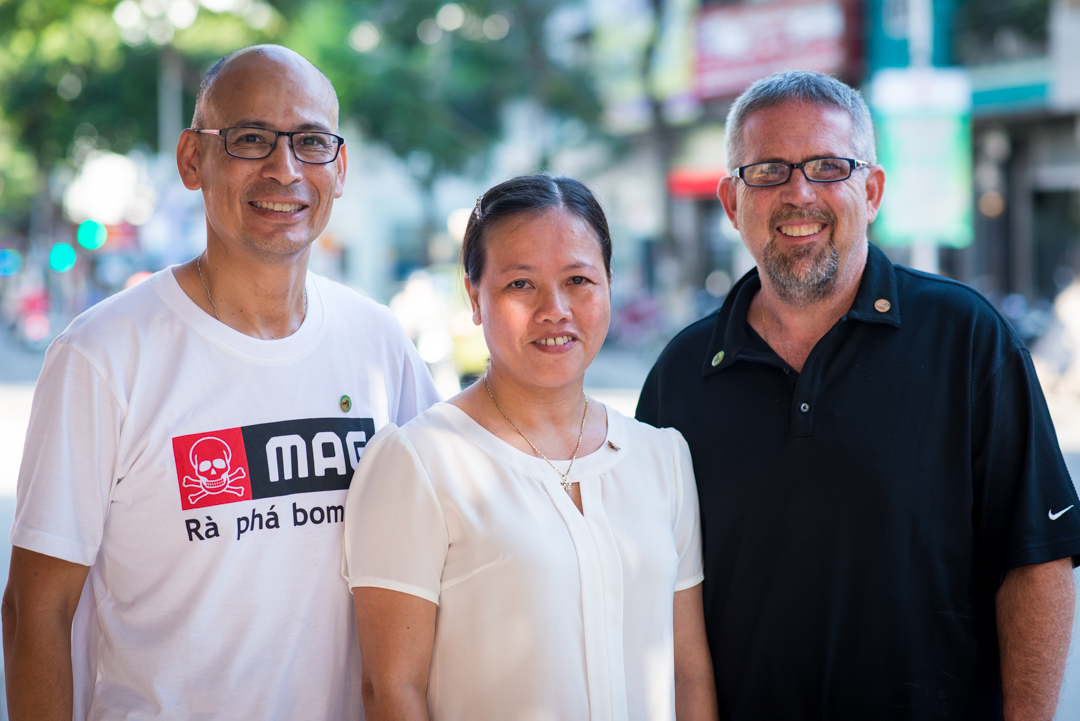 Ron and Mike with Phan Thi Hien. Ms. Hien was two years old when her father died. She could not add much detail in her comments because she found it too difficult to speak.
