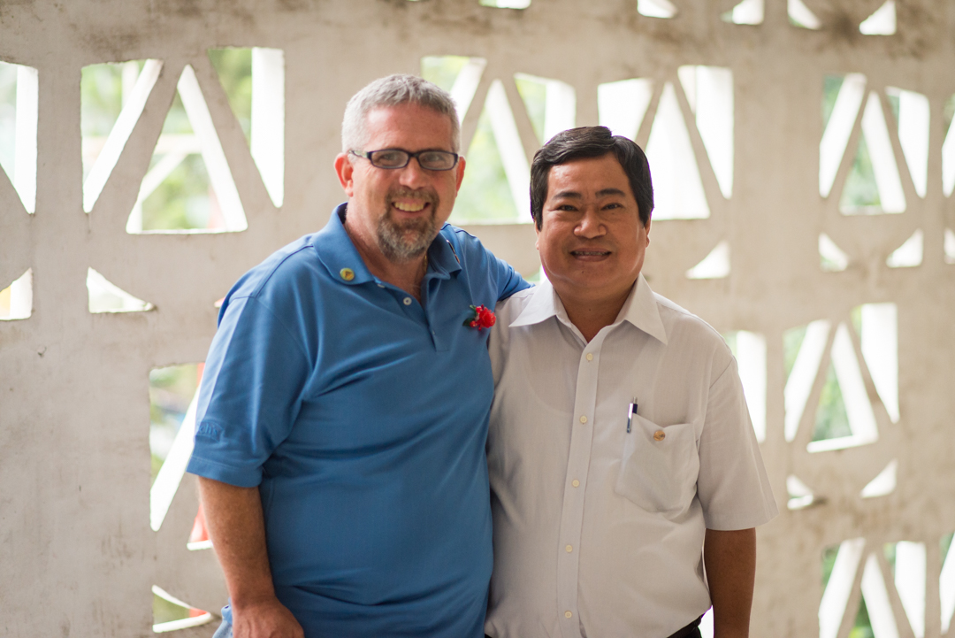 Mike Burkett with Ho Van Hien. Mr. Hien's father was killed in 1968 when Mr. Hien was four months old. He has no memories, and no pictures, of his father. We asked if anyone told him anything about his dad and he said his mother said he fought bravely, "until his last bullet."