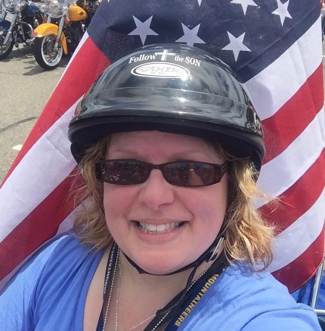 Patty ready to ride in Rolling Thunder on Memorial Day in Washington, D.C.