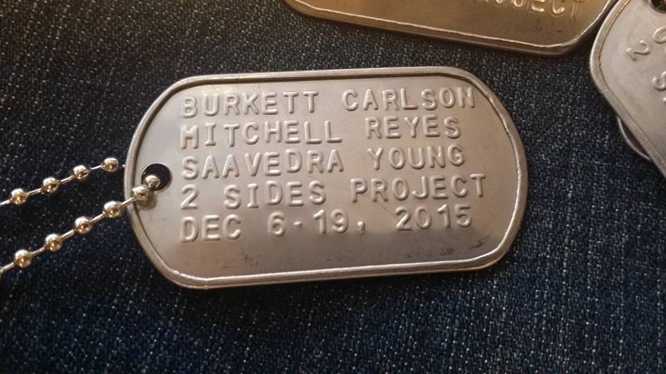 Dog tags commemorating the trip from Sons and Daughter in Touch (SDIT) sister Jeanette Chervony. 