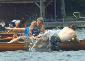 Bonnie competes in a canoe race in which racers have to jump out of the canoe and get back in it before they can finish.
