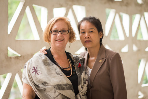 Susan Mitchell-Mattera with Le Thi Thu. Ms. Thu’s father was a “war invalid” whose hands and eyes were badly injured in the war. He died in 2006 and was recognized as a war martyr.