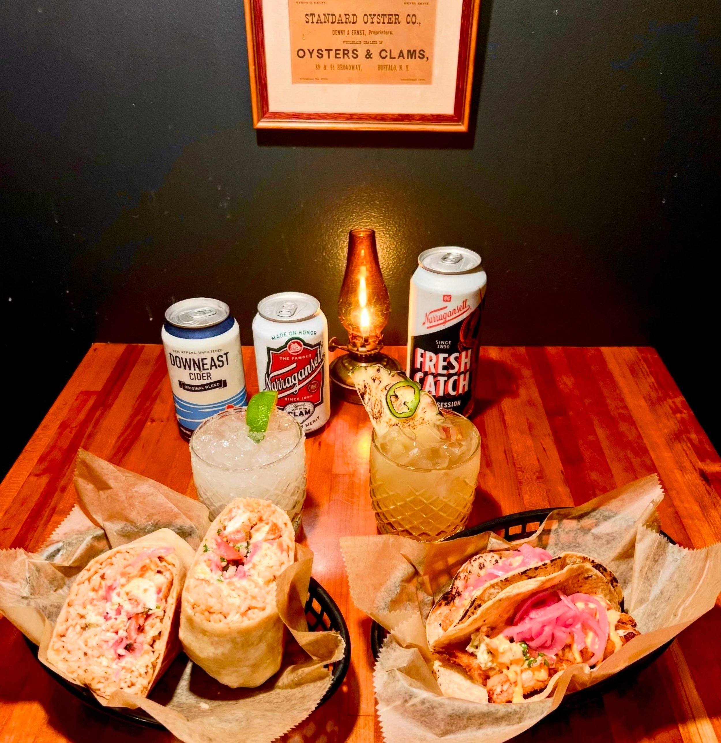TACO TUESDAY: ALL FRESH WILD CAUGHT NEW ENGLAND HADDOCK AND OUR CERTIFIED BAP SHRIMP IN TACOS AND BURRITOS! $8 MARGS ALL NIGHT AND $1 OYSTER HAPPY HOUR 4-5!

FRESH⚫️WILD-CAUGHT⚫️SUSTAINABLE