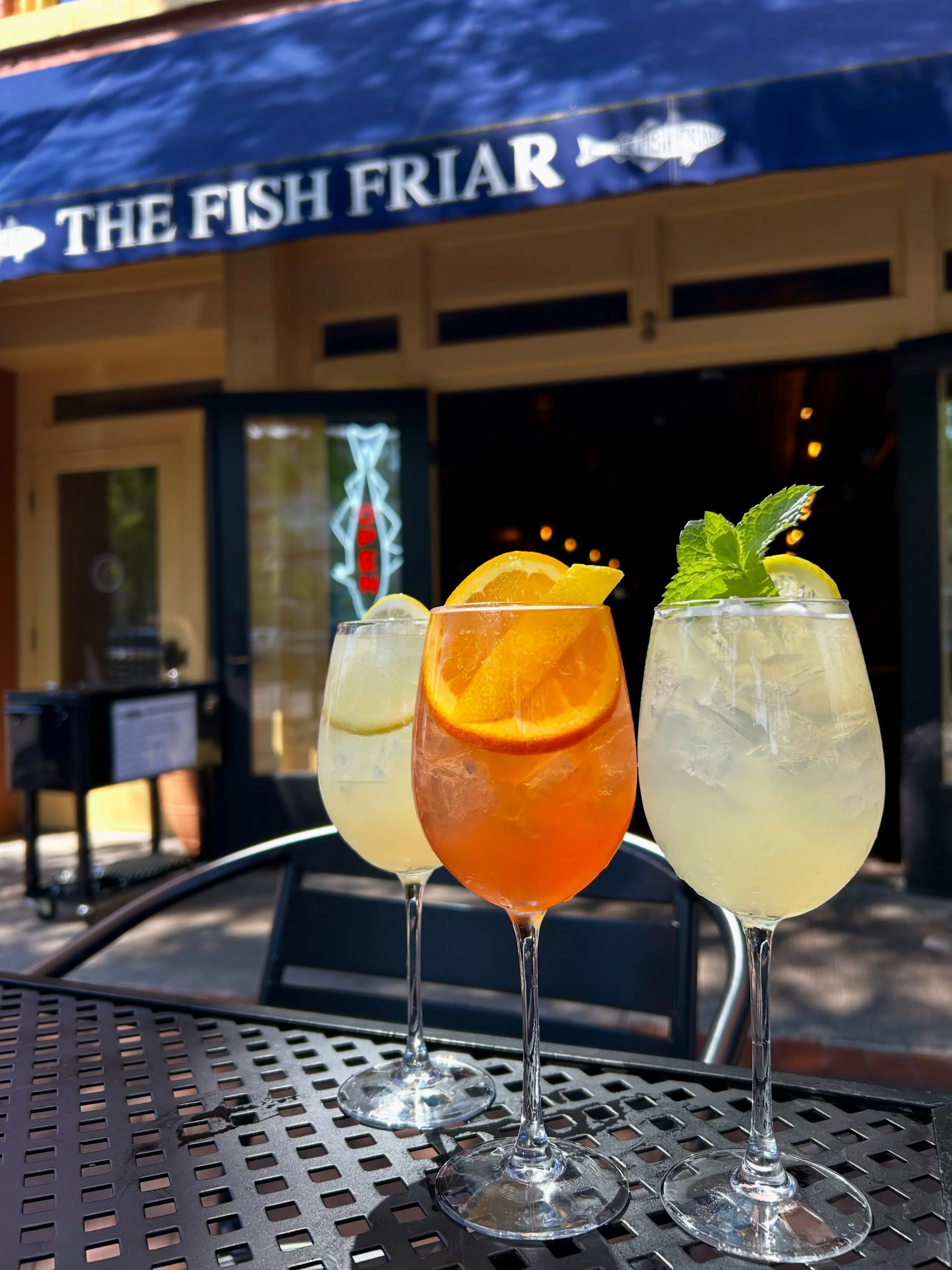 $8 SPRITZ SPECIAL ON THURSDAYS! 

INCLUDING 3 OPTIONS :
- HUGO SPRITZ
- FRIAR SPRITZ (CAPPELLETTI)
-LIMONCELLO GINGER SPRITZ

FRESH⚫️WILD-CAUGHT⚫️SUSTAINABLE